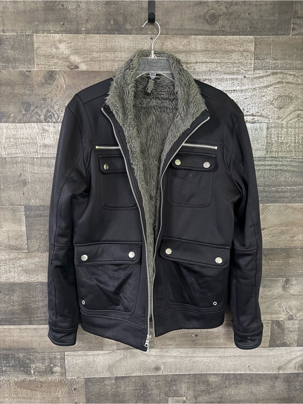 INC Black Jacket with Gray Faux-Fur Lining